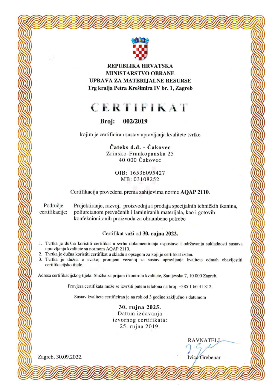 aqap certifikat za cateks