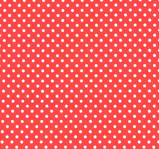 Crvena tkanina s bijelim točkicama.